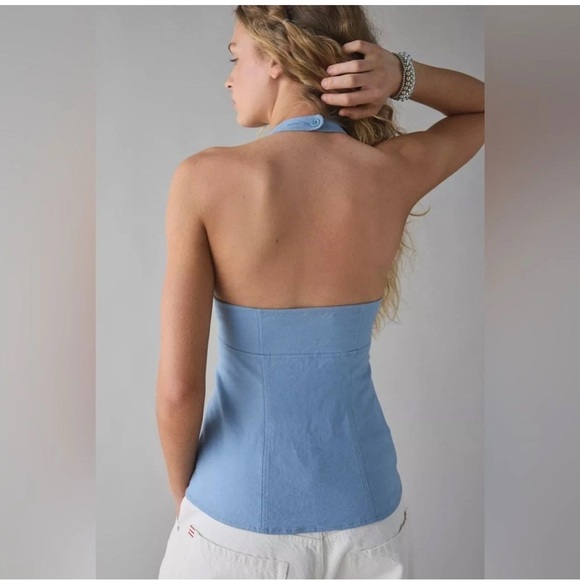 Urban Outfitters Sari Halter Vest Top X-Small Linen Ashleigh Blue - Picture 2 of 3